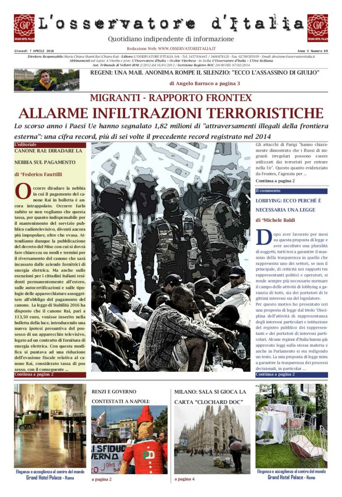 L'osservatore d'Italia edizione del 7 Aprile 2016